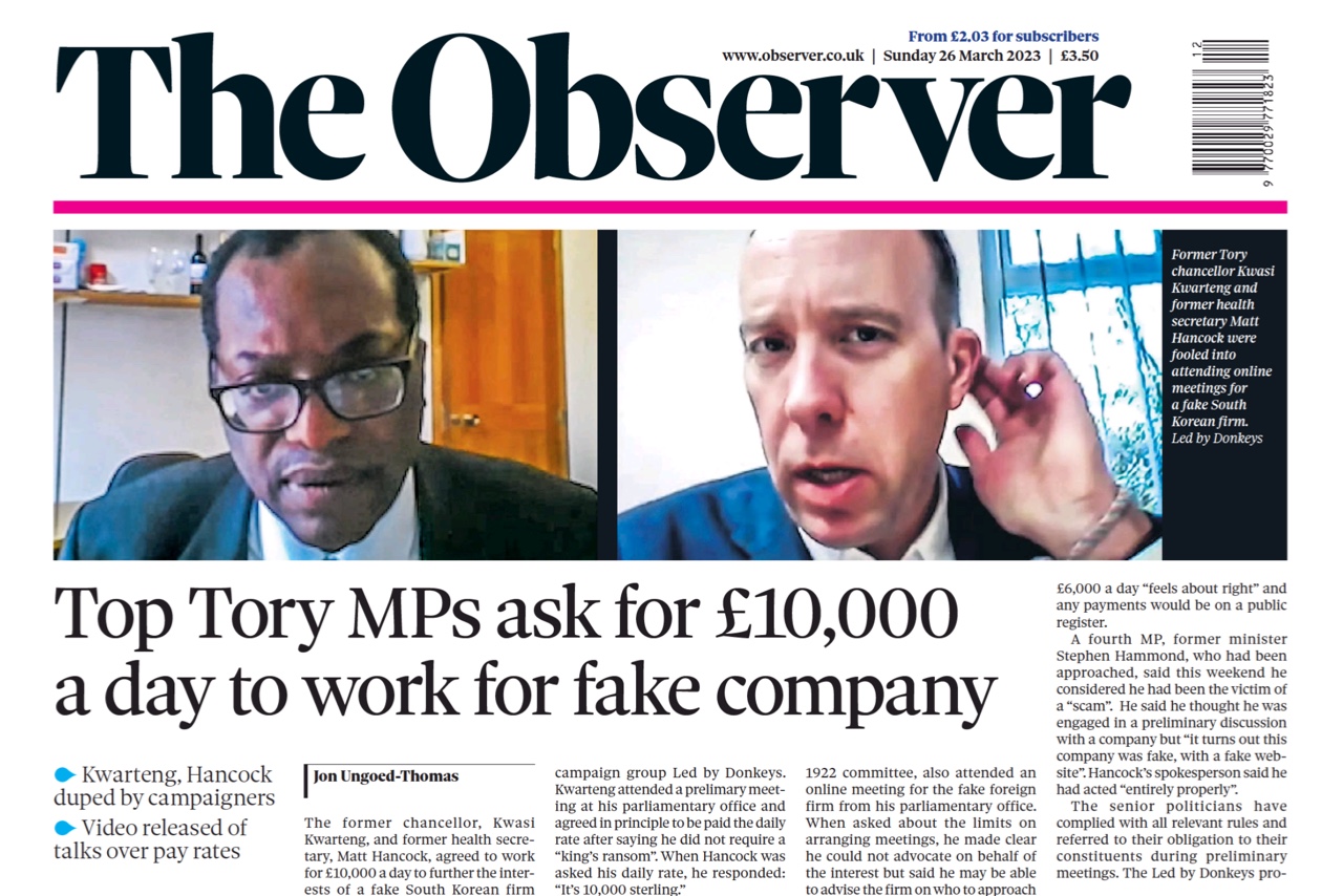 Front cover of the Observer newspaper.